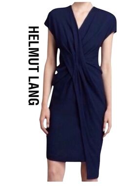 Helmut by Helmut Lang Navy Blue Front Tuck, Twist-Front Dress Asymmetrical 4